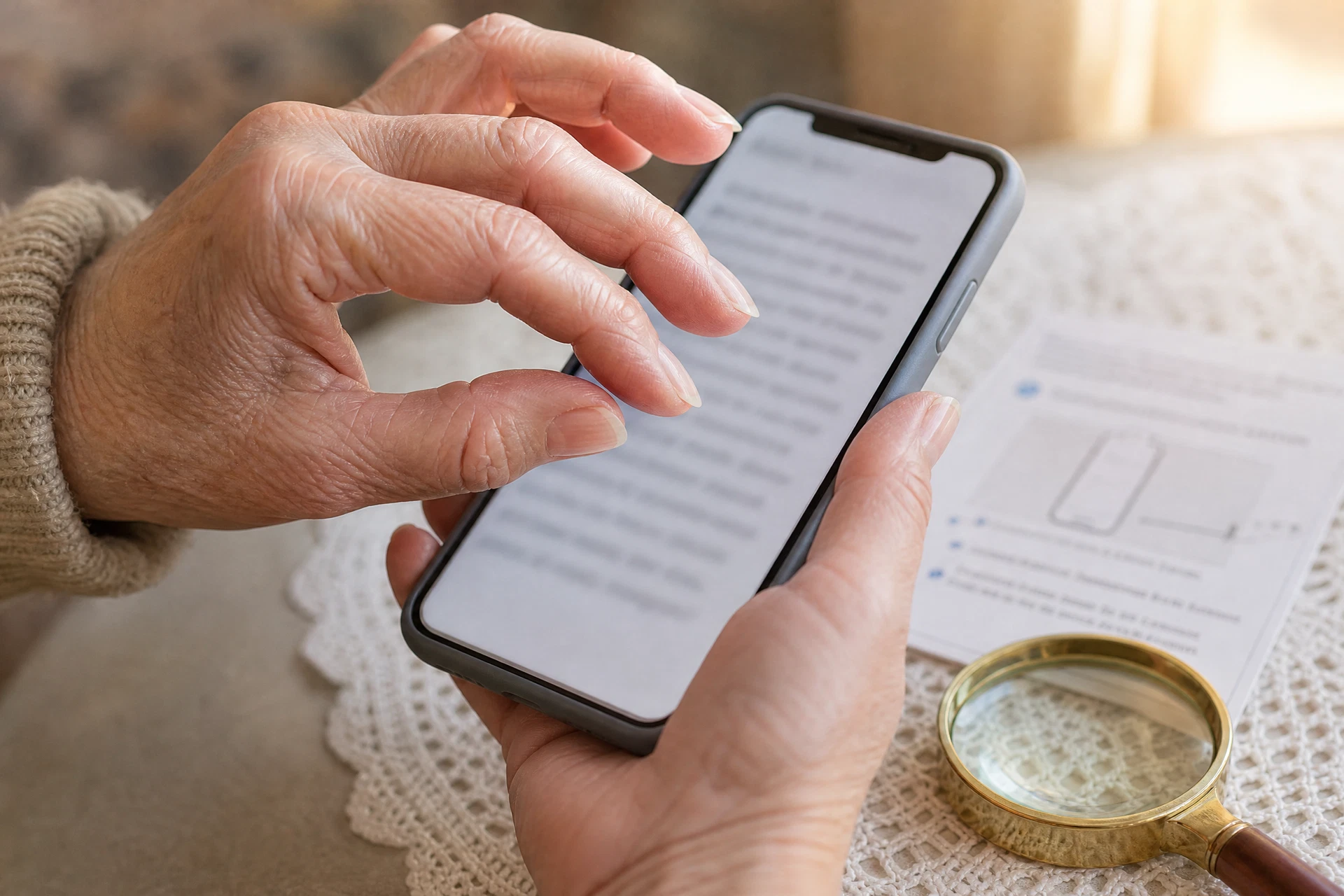 Hände zoomen auf einem Smartphone-Bildschirm